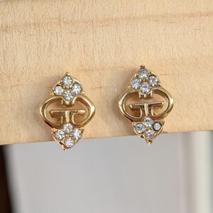 Vintage Givenchy clip on GG earrings with rhinestones